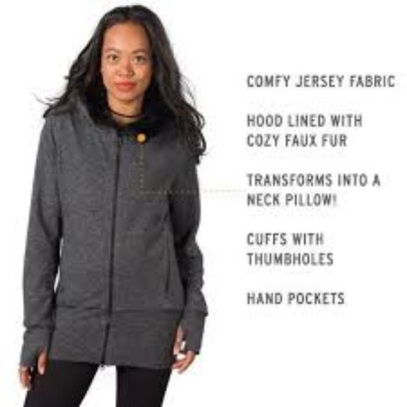 Betabrand Gray Hoodie with Faux Fur Lining - Picture 1 of 9